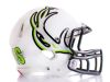 lime green and black antlers on white football helmet