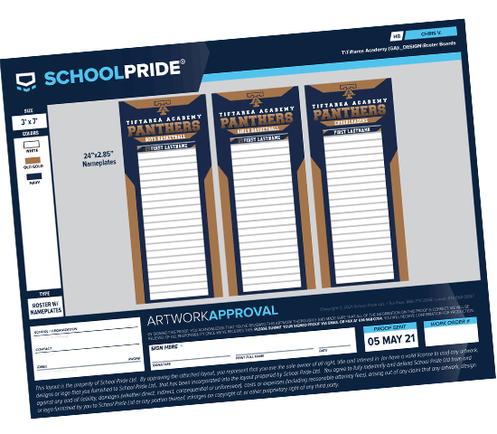 schoolpride® roster board proof