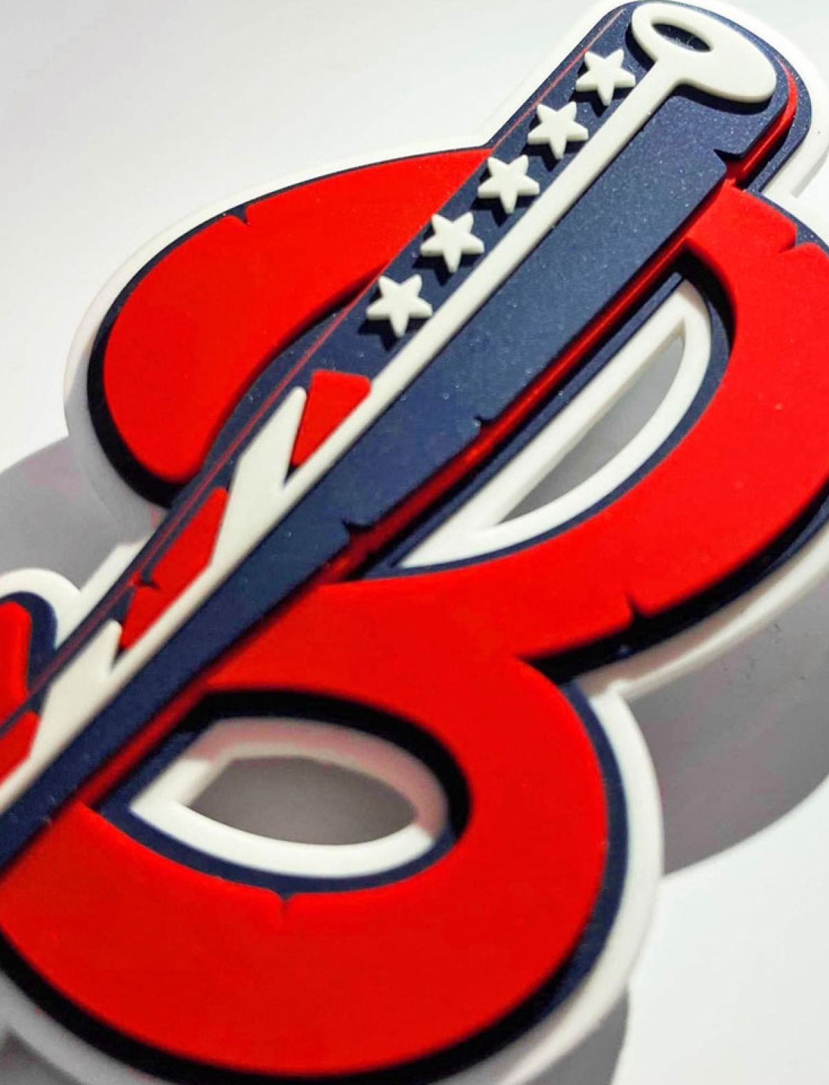 3d batting helmet decal red b with blue bat and stars
