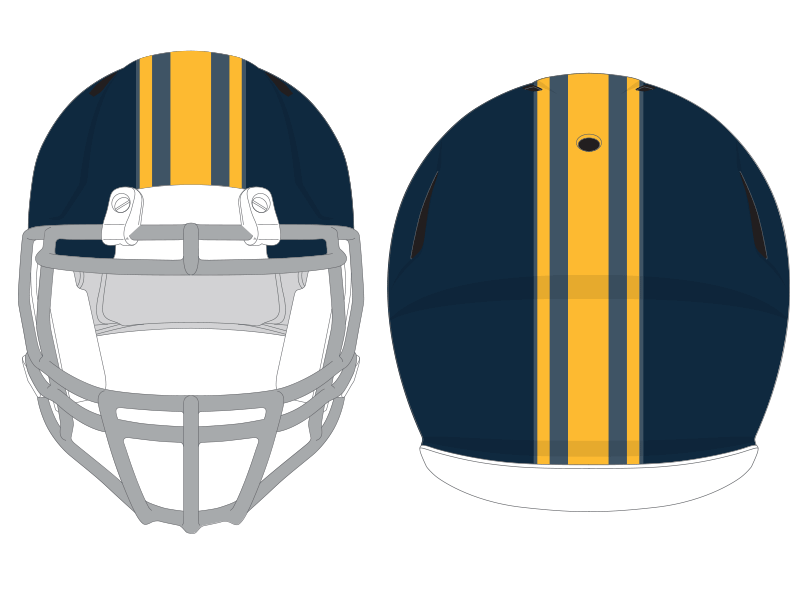 yellow single color wide stripe with clear areas on blue football helmet