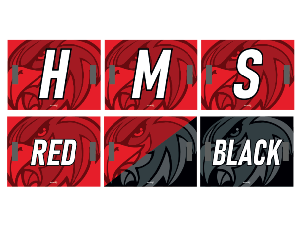 hms red black cheer signs with handles