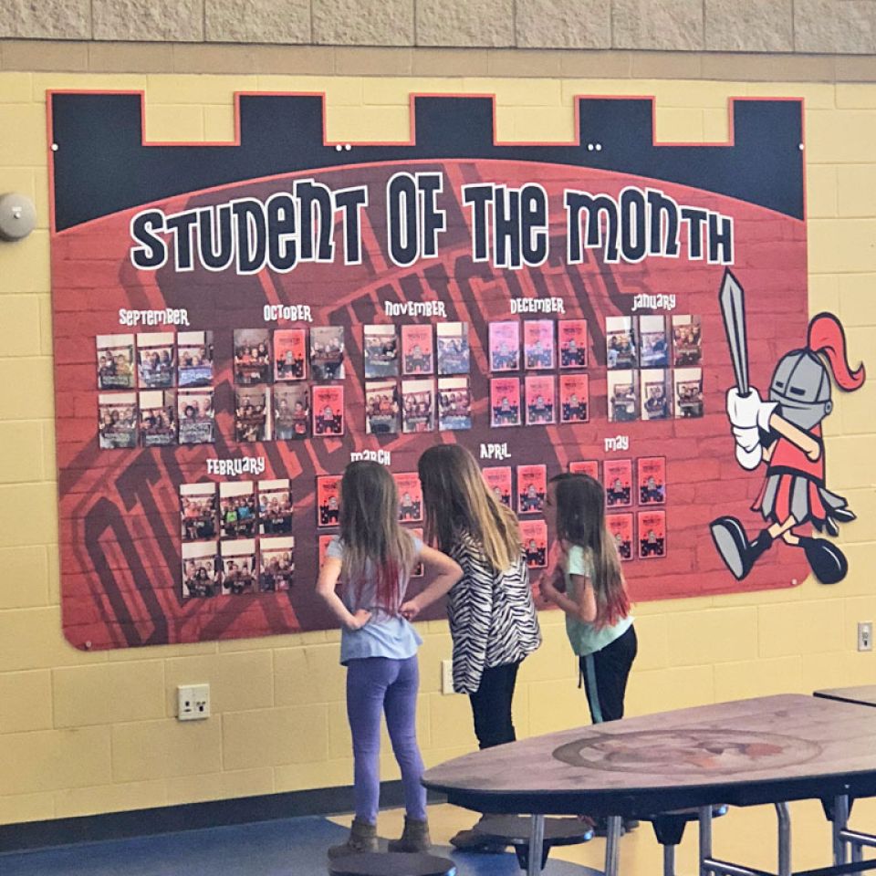 castle-shaped student of the month board