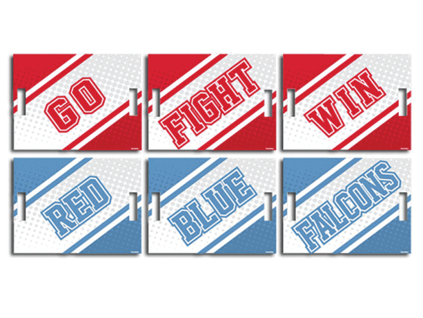 go fight win red blue white cheer signs