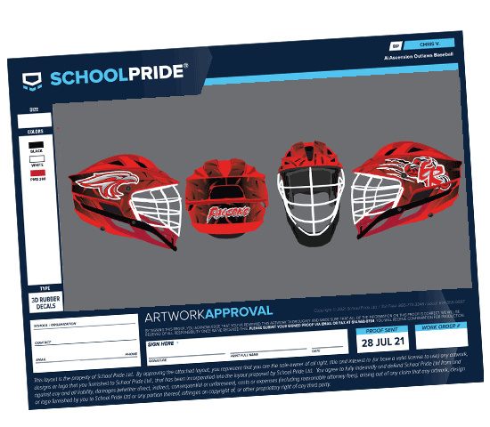 schoolpride® lacrosse helmet wrap chrome red east river design layout
