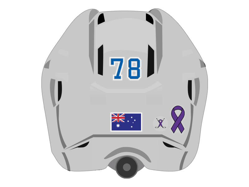 Hockey ribbons and memorial decals on helmet