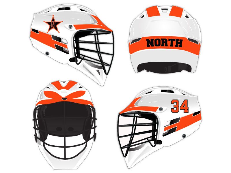 multi item lacrosse kits orange on white helmet