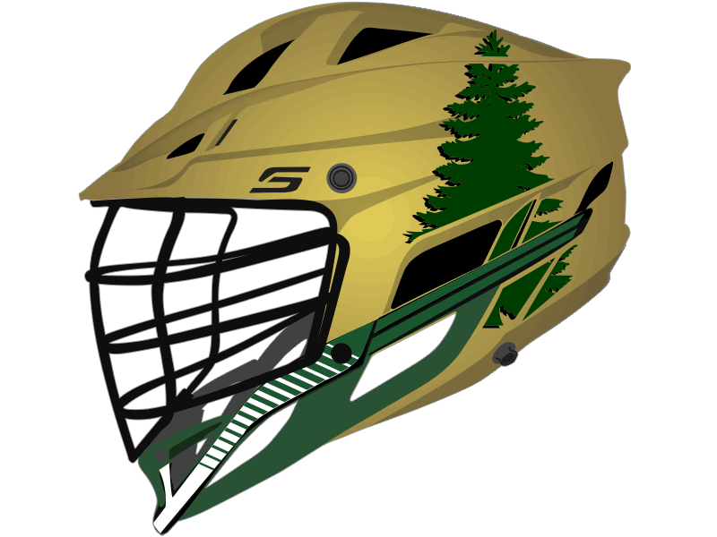 green stripe jaw decals on gold cascade s helmet evergreen tree