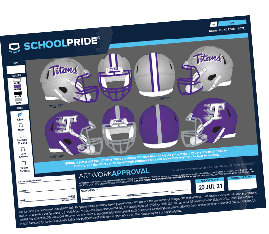 schoolpride® stripe options for purple and gray titans football helmets layout