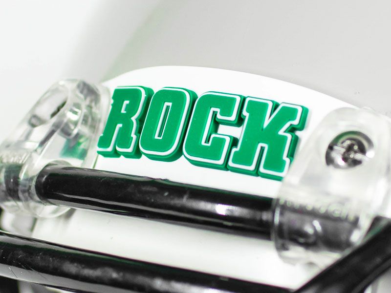 green and white rock 3d front bumper on gray football helmet