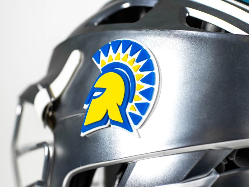 lacrosse decal 3d spartan blue yellow on silver helmet