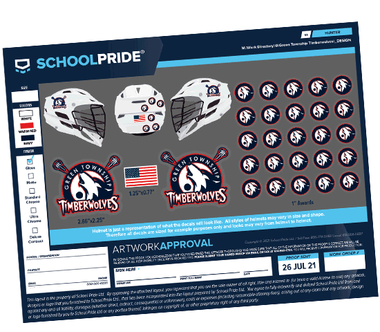schoolpride® custom timberwolves award decals lacrosse decal artwork proof