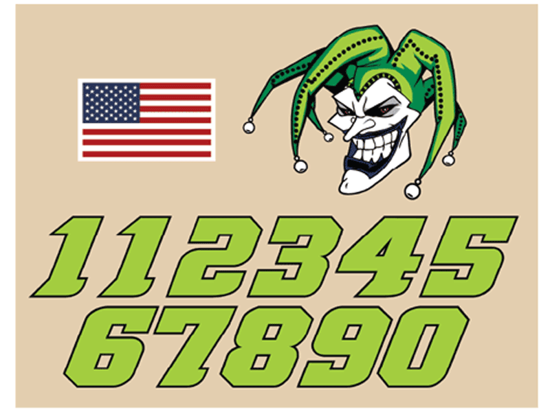 standard batting helmet decal sheet with sticker numbers and american flag green joker
