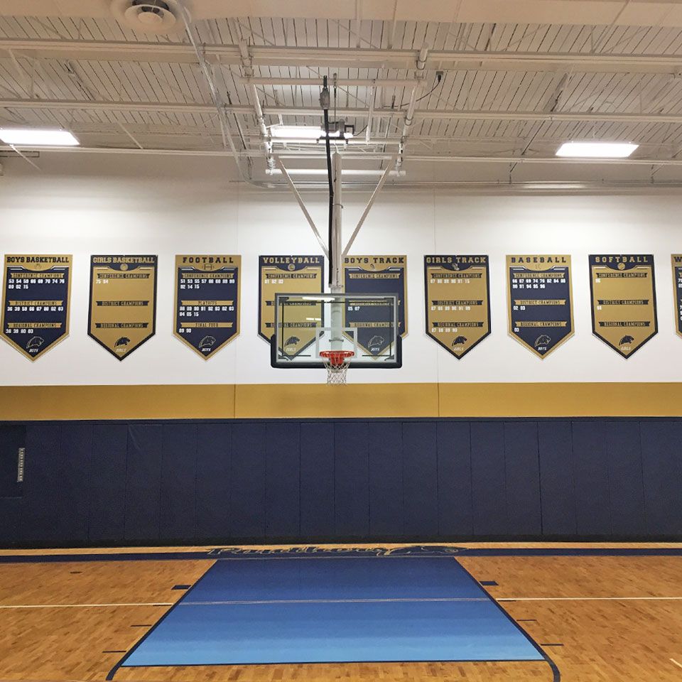 SchoolPride® Custom Add A Year Banners for championships in gym