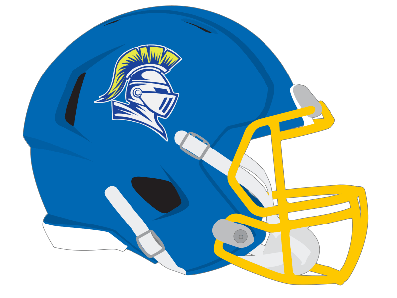 castle rock knight on blue football helmet with yellow face mask