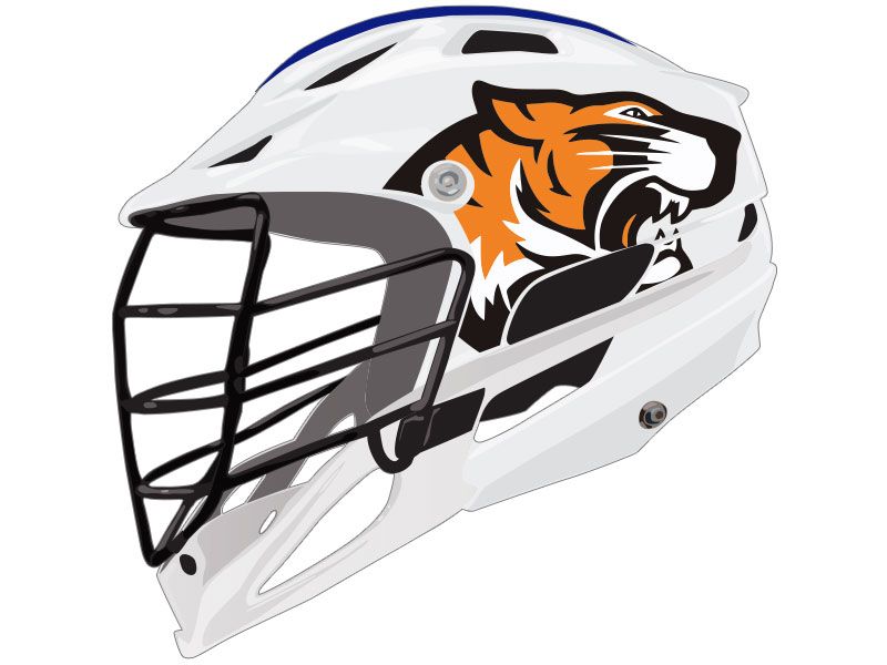 tiger oversized lacrosse helmet decals on white helmet