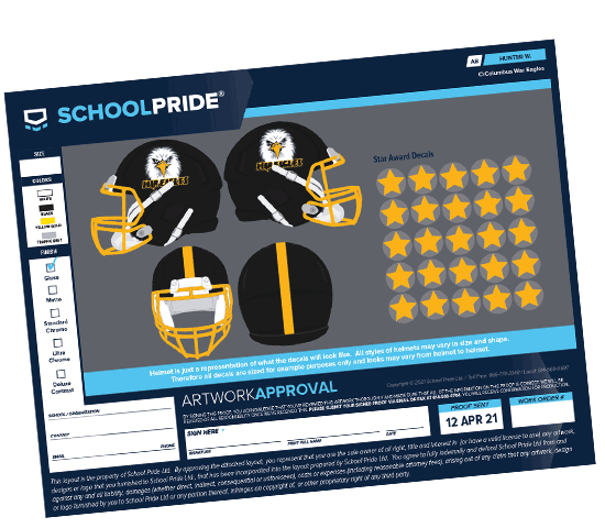 schoolpride® football helmet award stickers artwork proof