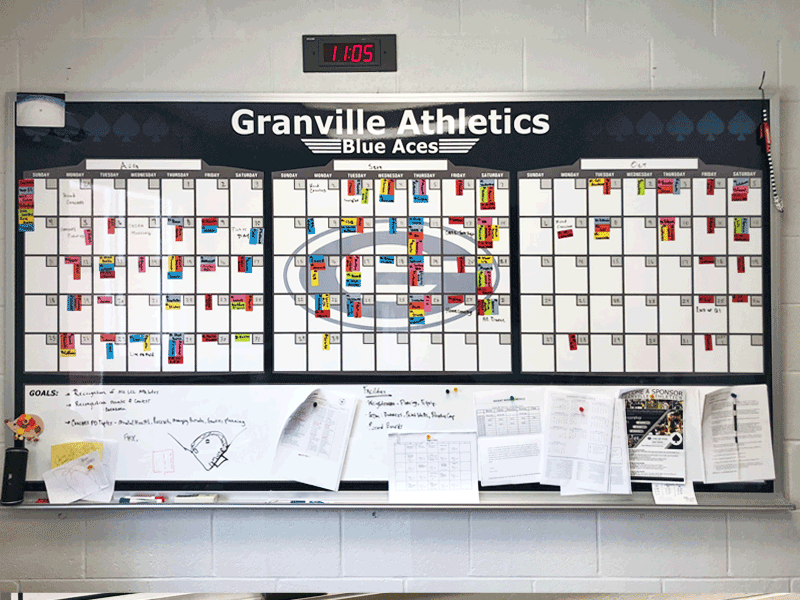 granville athletics 3 month calendar board in use