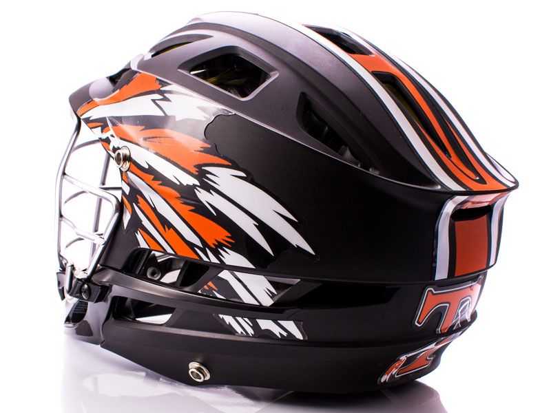 orange black white feather lacrosse helmet wing multi panel black helmet