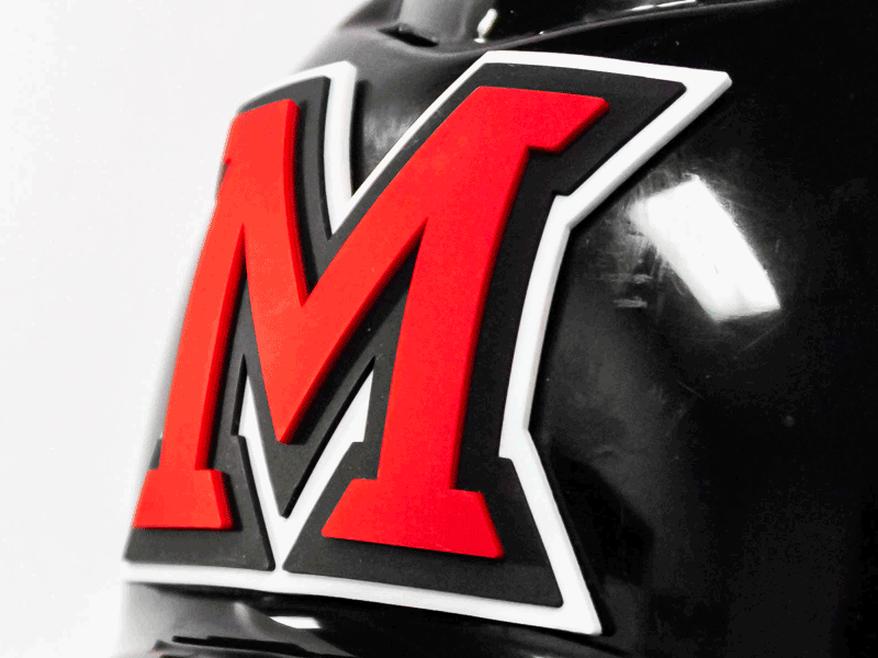 black batting helmet miami university logo 3d in red black white