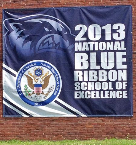 blue ribbon school mesh banner