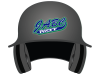 black batting helmet with JABC Riot decal in blue green white
