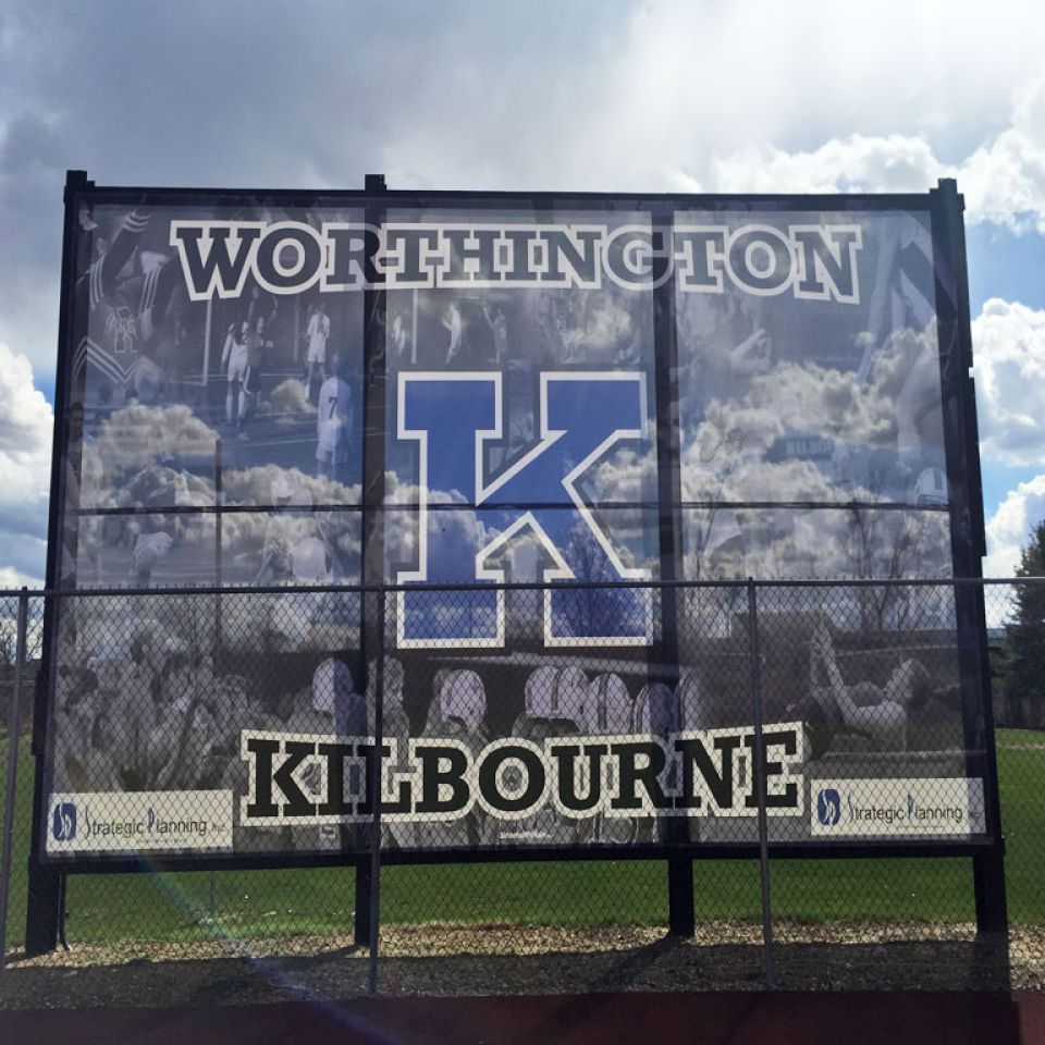 Worthington Kilbourne printed mesh banner with student photos