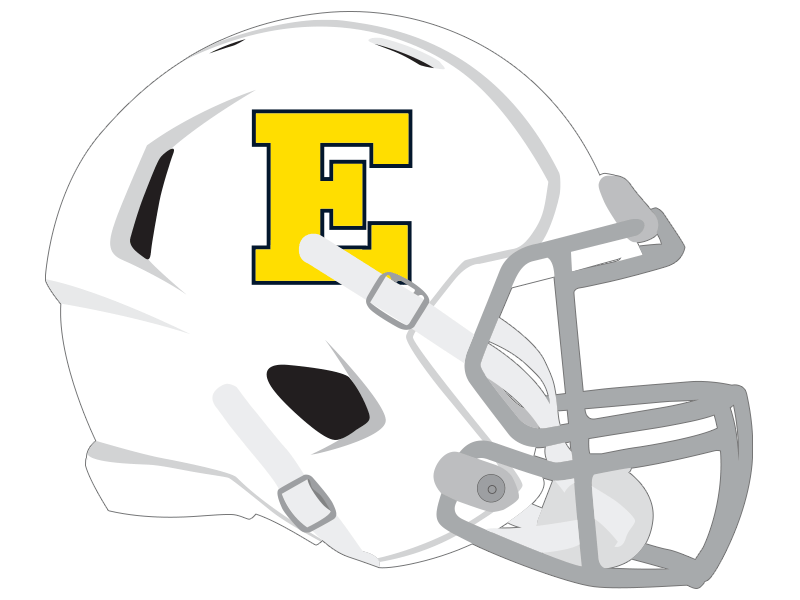 Yellow E decal on white football helmet euclid high school
