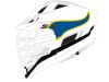 blue yellow ram horn oversized lacrosse helmet decals on white helmet