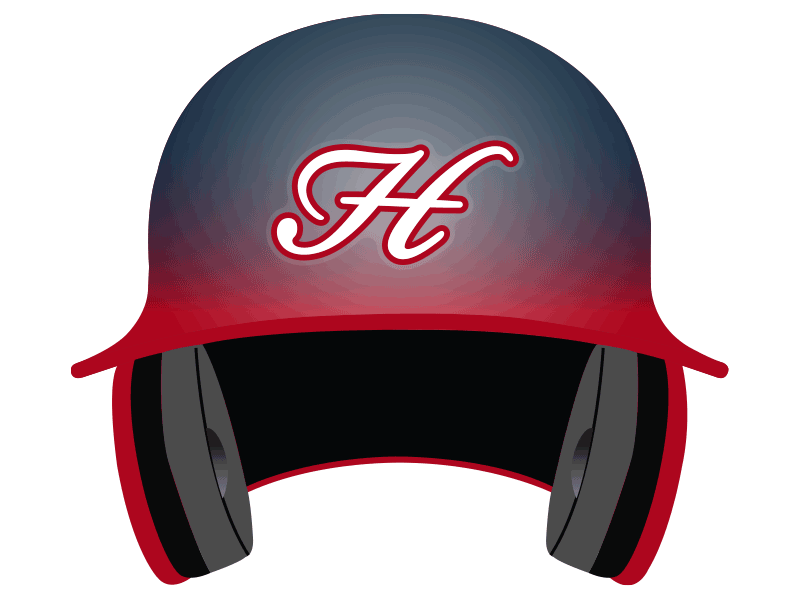 red and blue gradient batting helmet with white H helmet decal