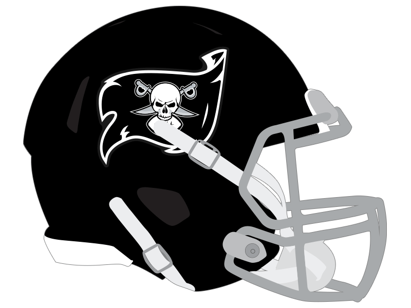 pirate flag on black football helmet with gray facemask