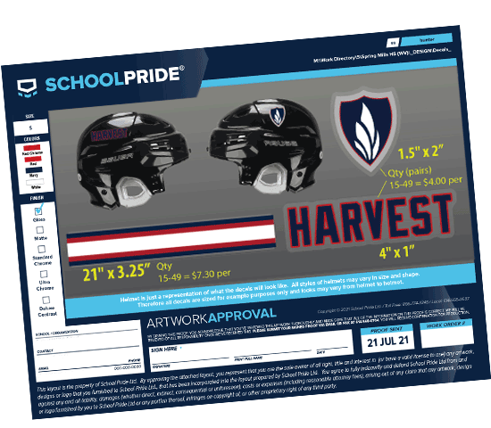 schoolpride® harvest ice hockey decal artwork proof