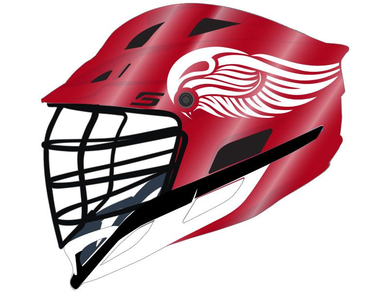 white lacrosse helmet wing multi panel red helmet