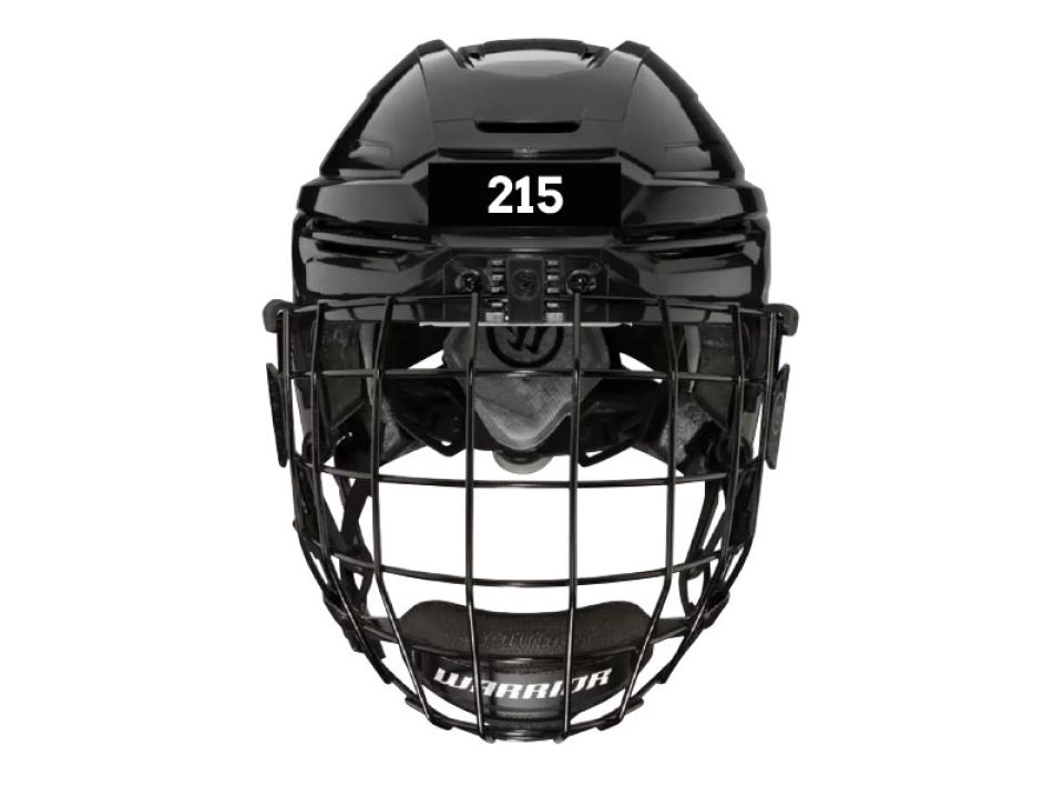 215 hockey name strip decal on black helmet