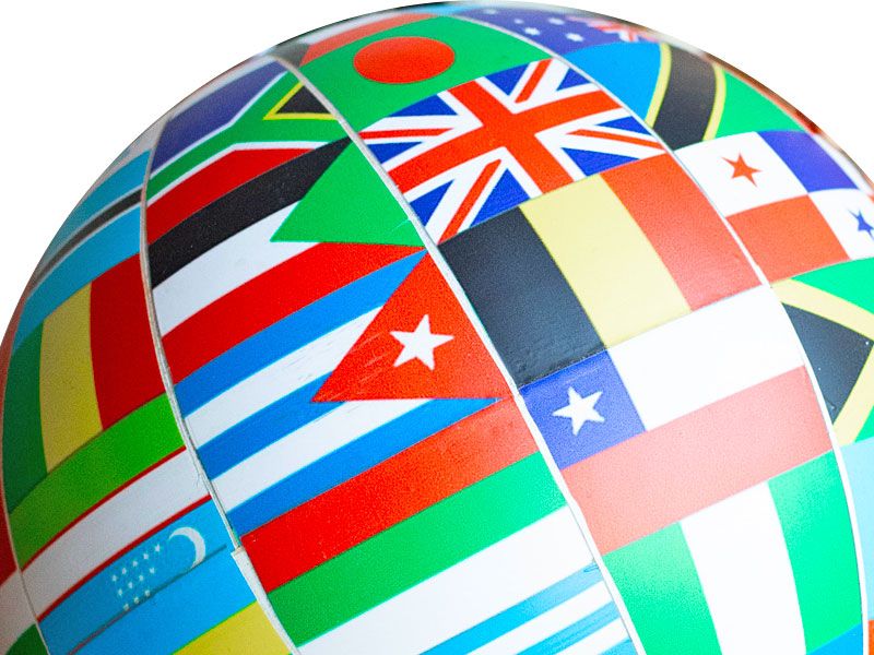 international flags on globe