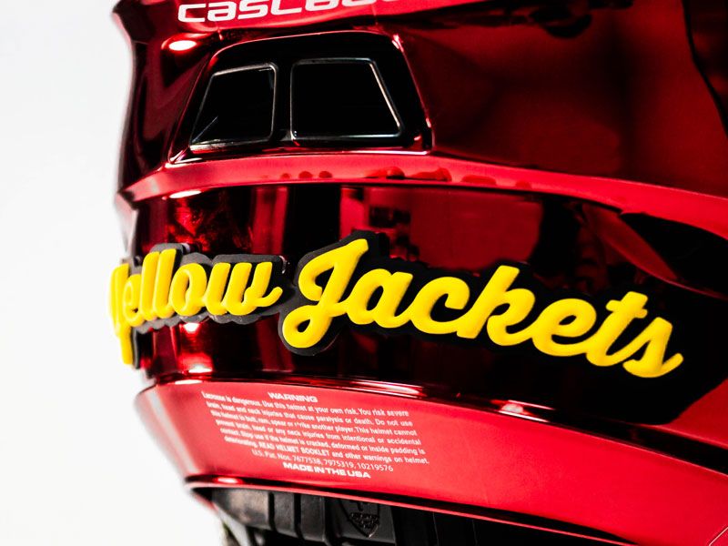 script yellow jackets 3d lacrosse sticker on chrome red helmet