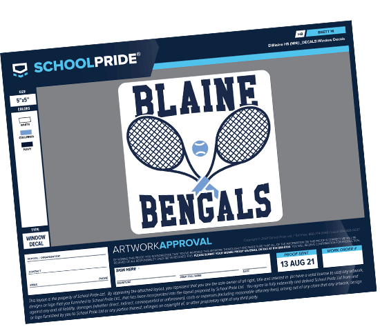 schoolpride® blaine bengals tennis window sticker layout