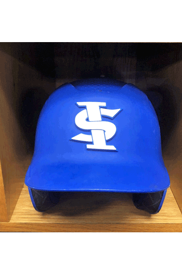 college batting helmet with 3d batting helmet decal in player locker 