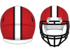 wide two color stripe on red football helmet in white and blue