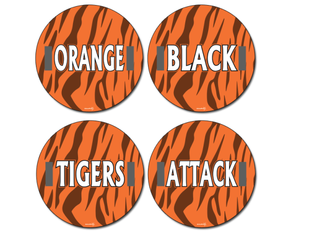 tiger stripe round cheer signs with handles