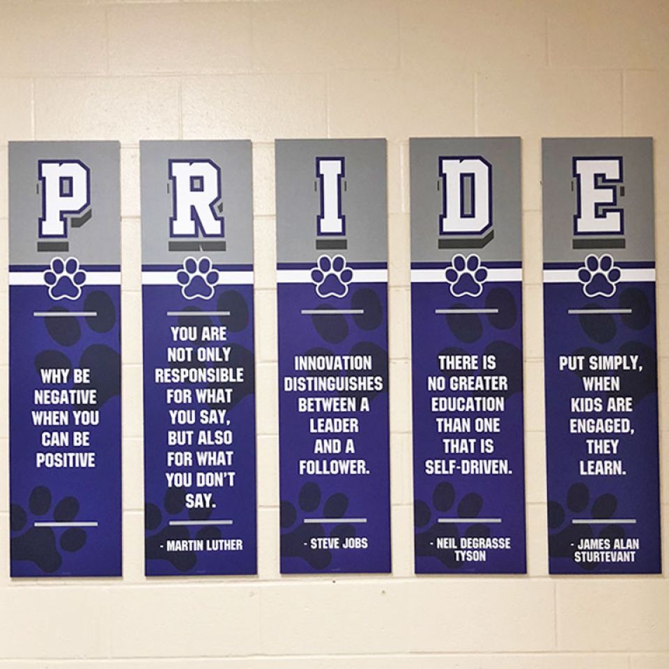 pride banners in school hallway