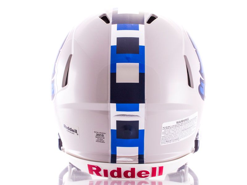 chain link chrome blue, silver, black stripe on gray football helmet