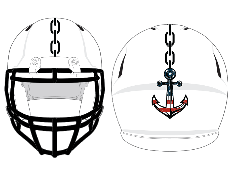 chain and anchor stripe on white football helmet