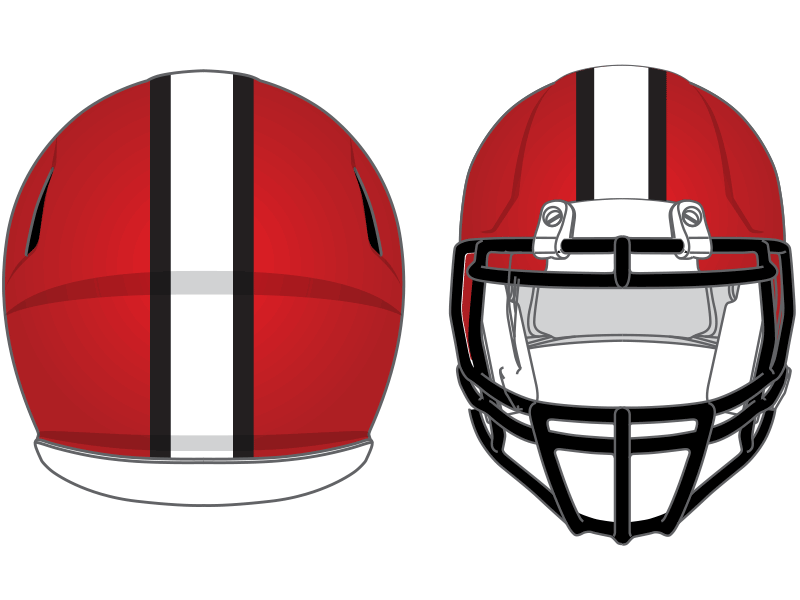 wide two color stripe on red football helmet in white and blue