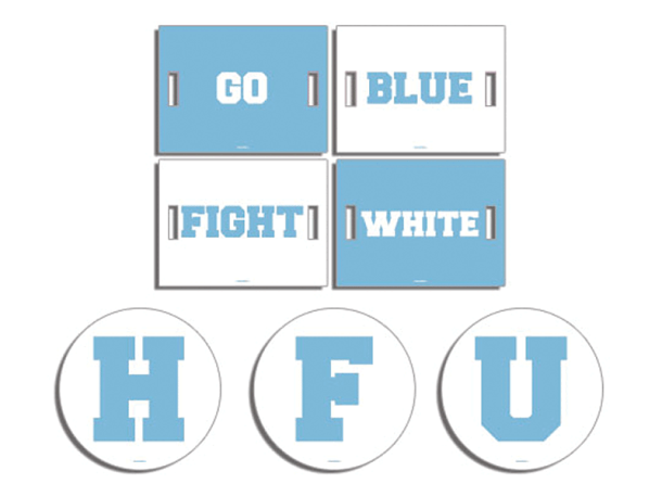 hfu go blue white cheer signs